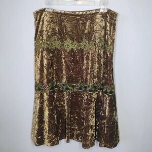 Dorothee Bis Crushed Velvet Regal Midi Skirt Sequins Fairycore Tan Brown Size 12